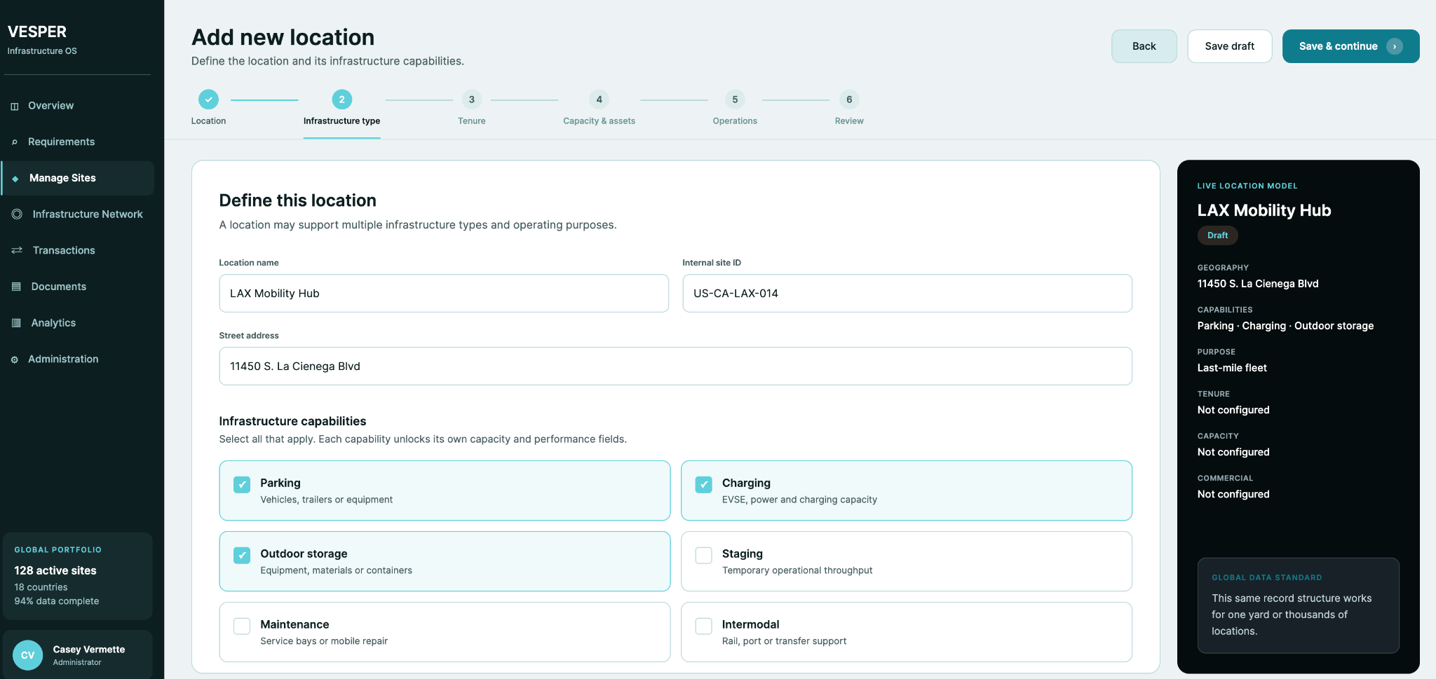 Vesper Add New Location coordinated workflow